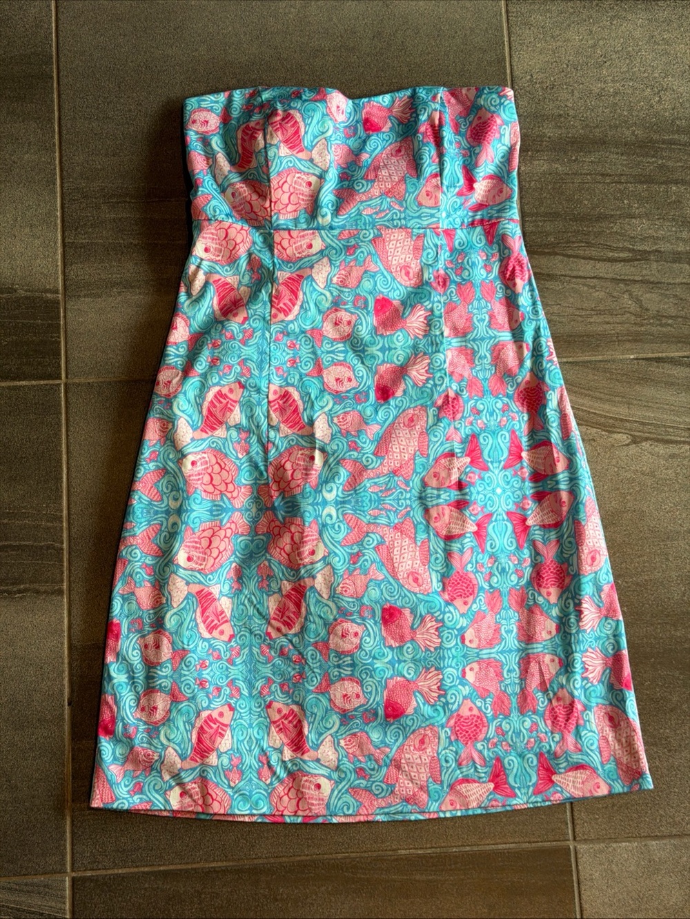 Kaeli Smith Strapless Mini Dress Womens 6 Fish Print Tie Back Beachy Resort